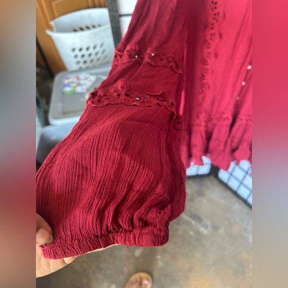 Free People Snow Angel mini boho maroon oversized shapeless dress Elegant SZ/L - Picture 10 of 13